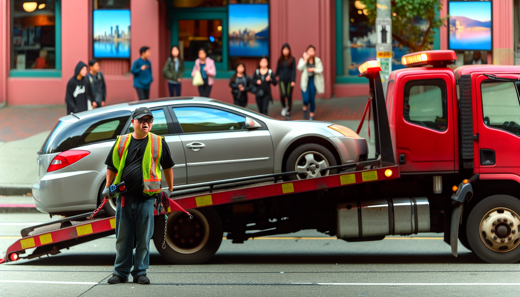 A car being towed by a tow truck