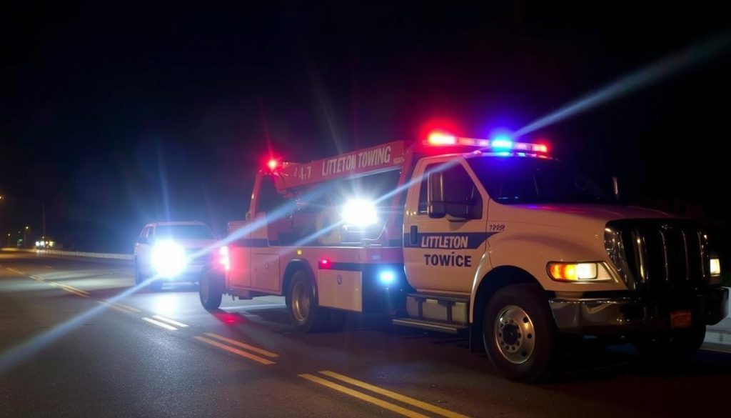 24/7 emergency $50 towing service in Littleton, Colorado at night