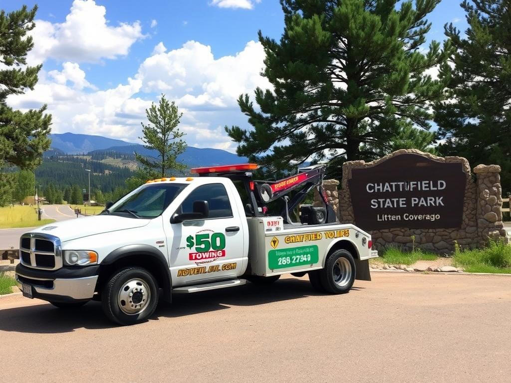 $50 Towing Service truck near Chatfield State Park in Littleton, Colorado