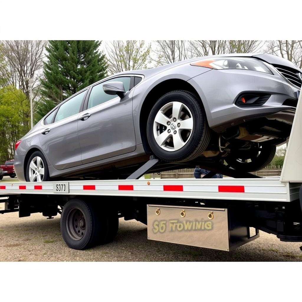 Car being loaded onto a $50 towing service truck in Littleton, Colorado