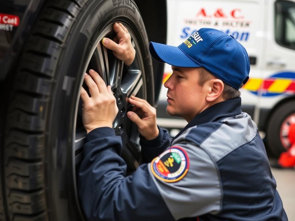 Certified technician performing tire change service in Addison Illinois
