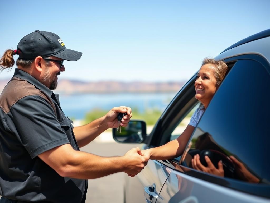 Customer receiving auto lockout assistance in Lake Havasu City