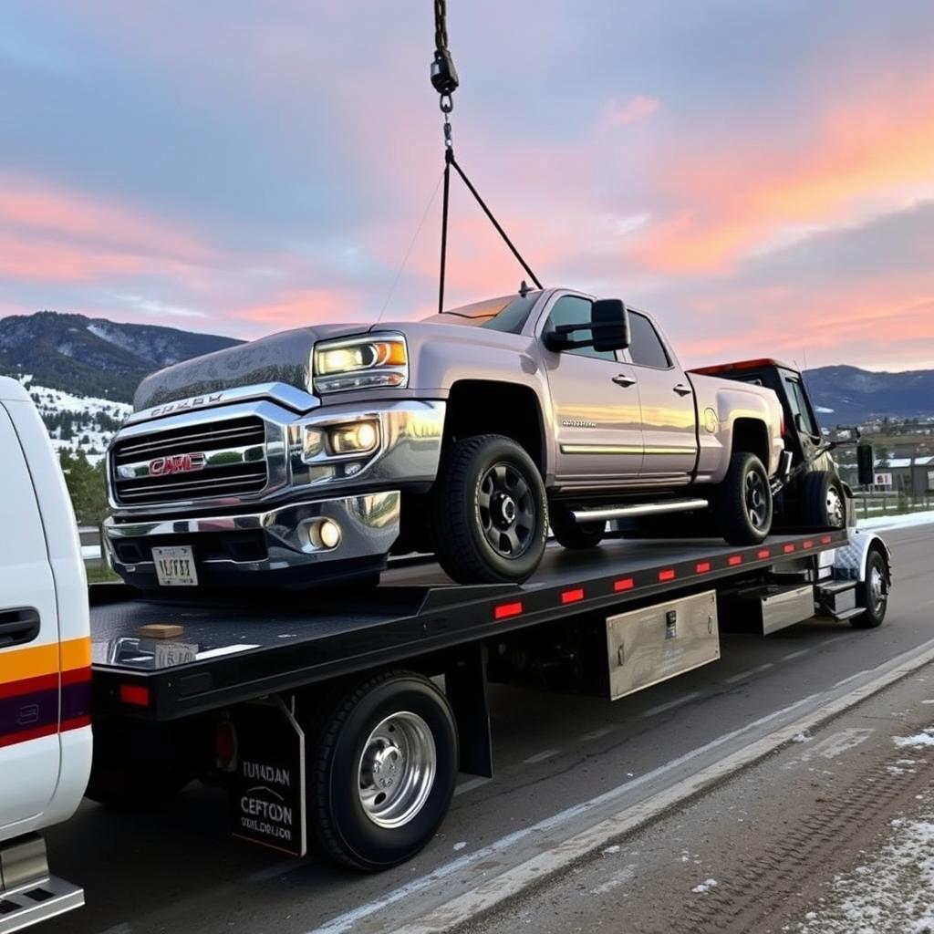 Light truck receiving $50 towing service in Littleton, Colorado
