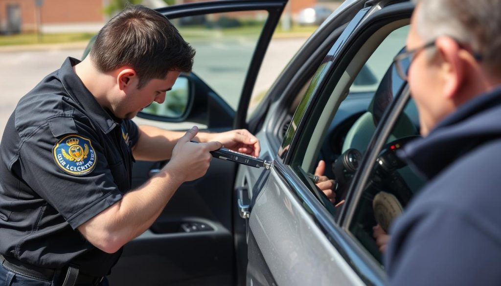 Locksmith performing auto lockout service in Addison Illinois