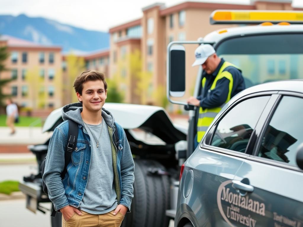 MSU student receiving $50 towing service in Bozeman campus area