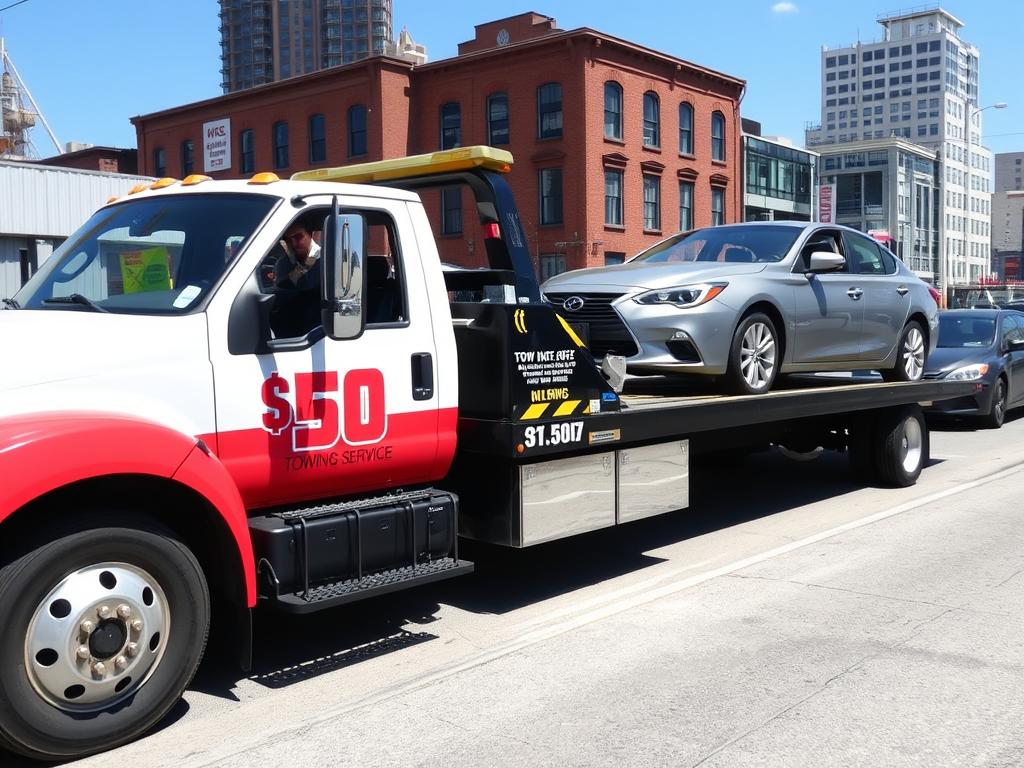 Milwaukee tow truck providing $50 towing service to a stranded vehicle
