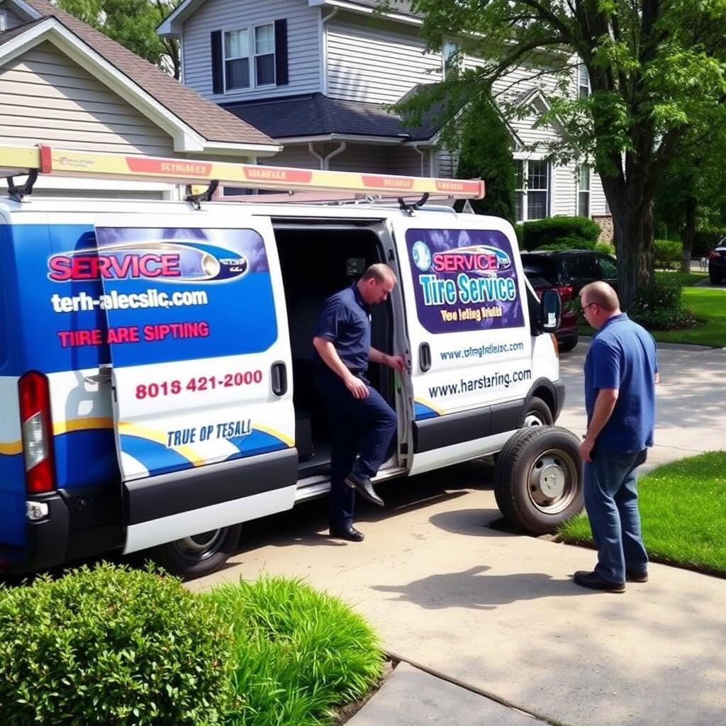 Mobile tire change service van arriving at customer location in Newark NJ