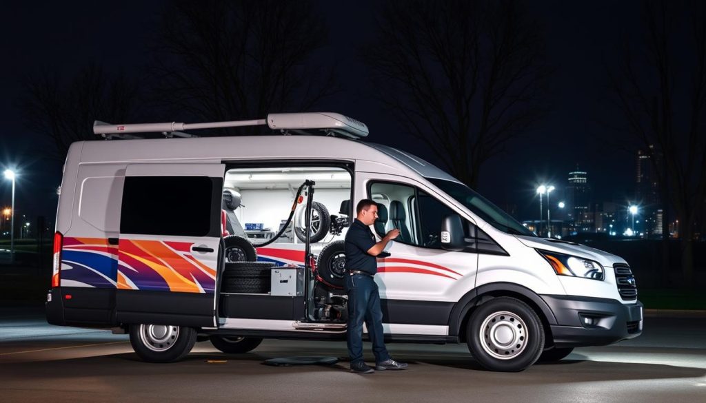 Mobile tire change service vehicle in Harrisonburg, Virginia