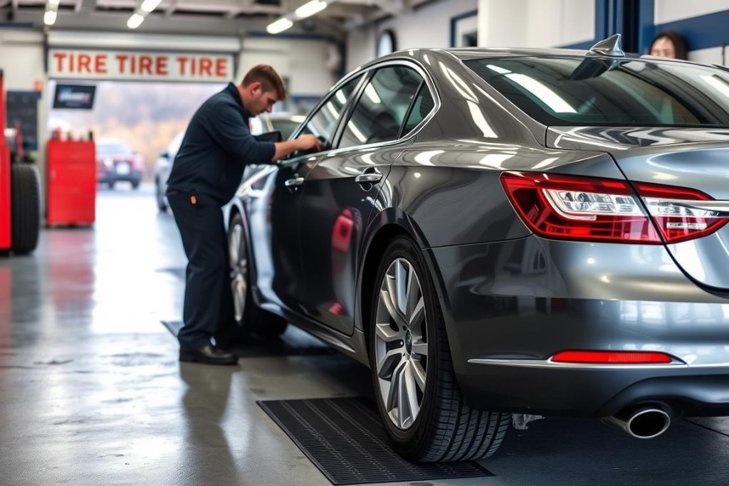 Passenger car receiving tire service in Harrisonburg