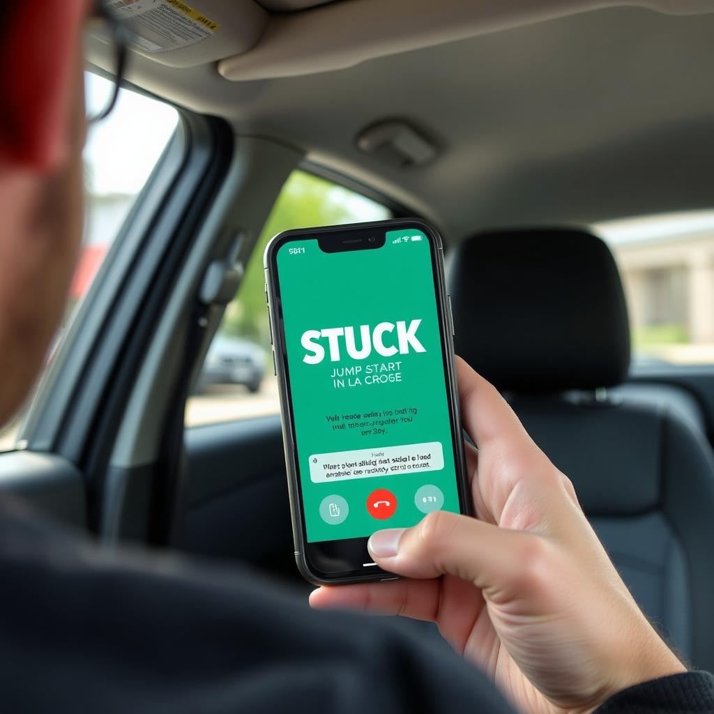 Person calling STUCK jump start service in La Crosse from their car