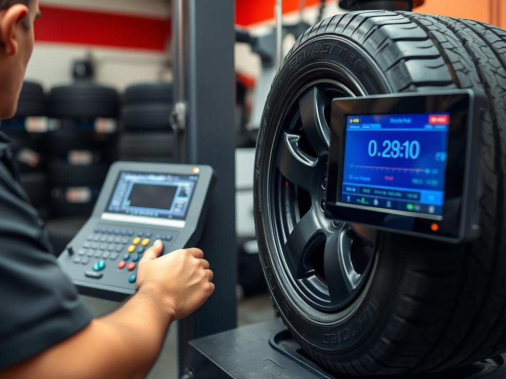 Professional tire balancing equipment in Wilmington shop