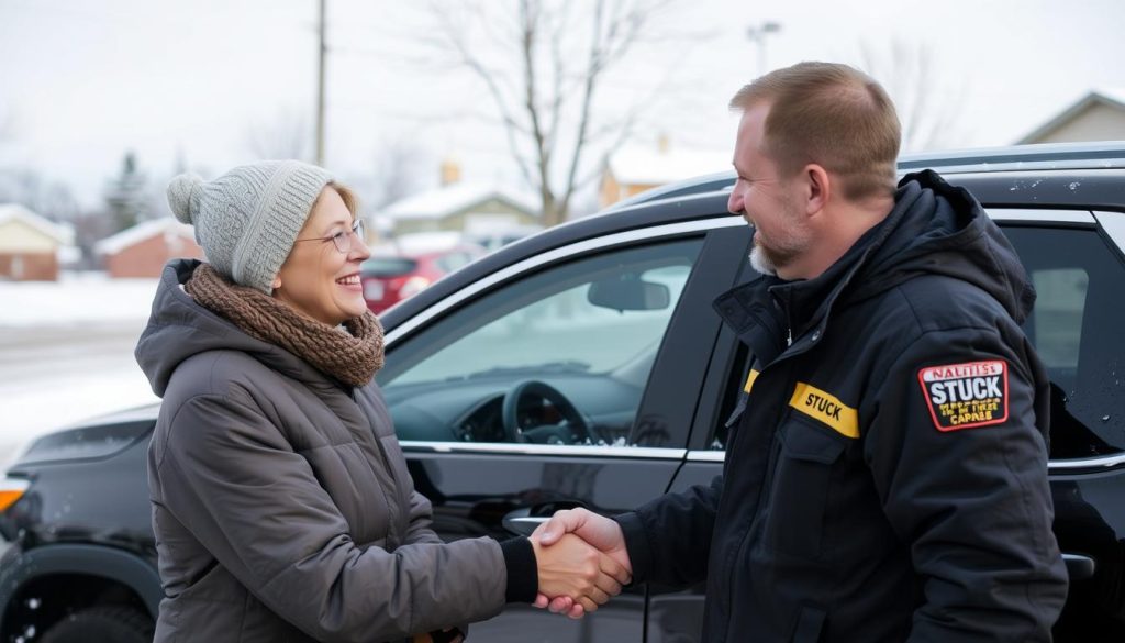 Satisfied customer after receiving jump start service from STUCK in La Crosse, Wisconsin