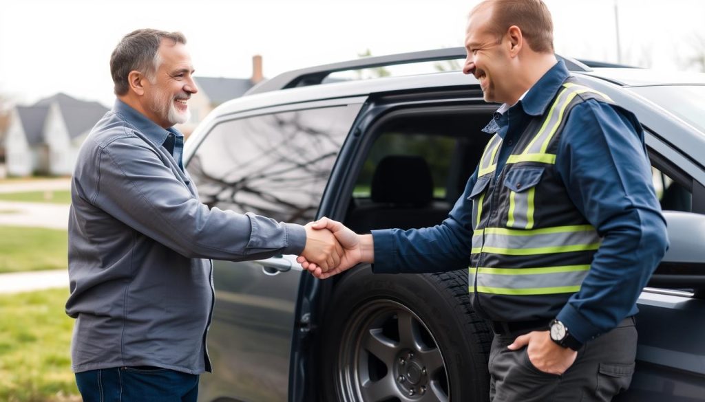 Satisfied customer with completed tire change service in Addison Illinois