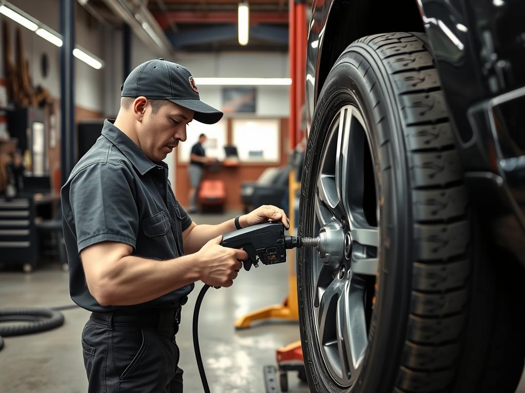 Technician efficiently changing tires in Prescott Valley service center