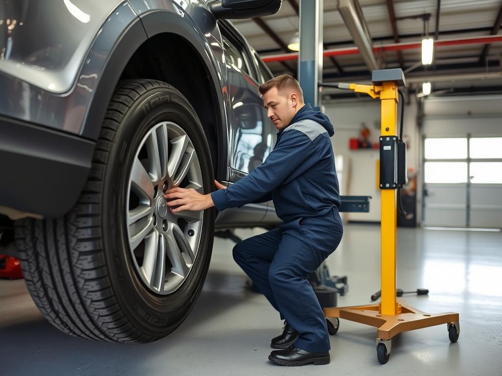 Technician performing professional tire change service in Prescott