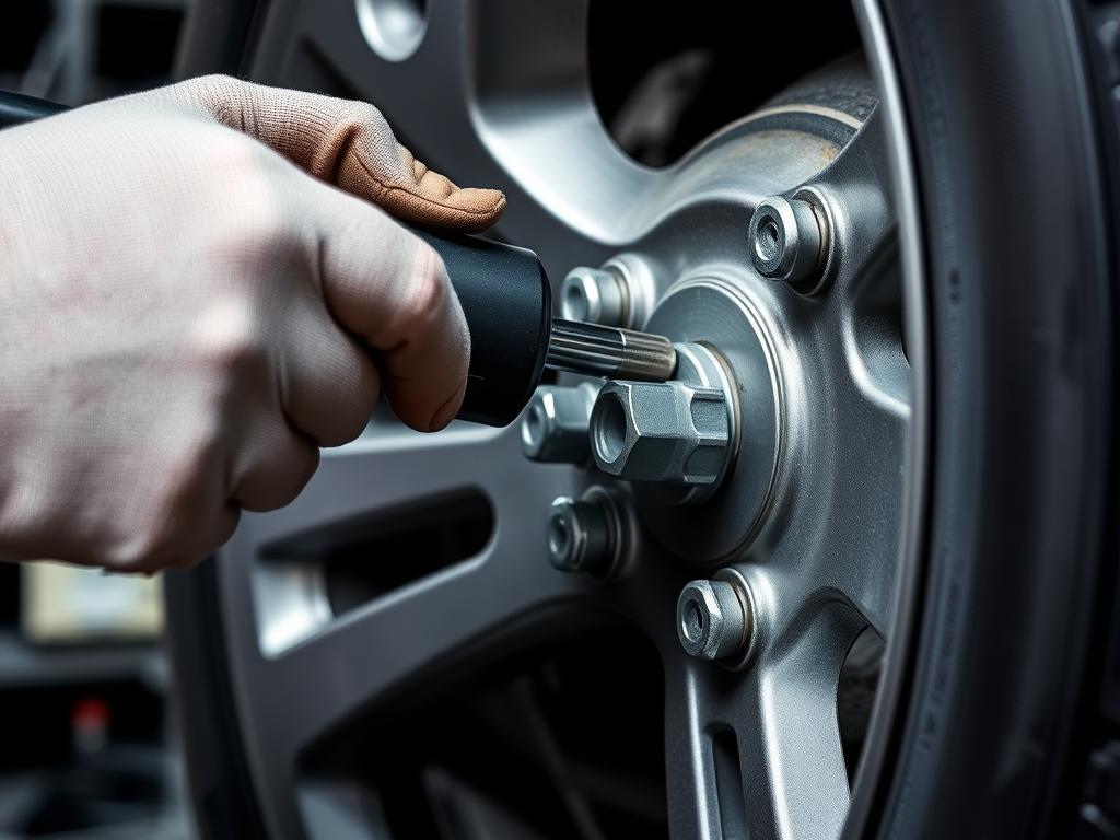 Technician properly torquing lug nuts during tire change service in Davenport