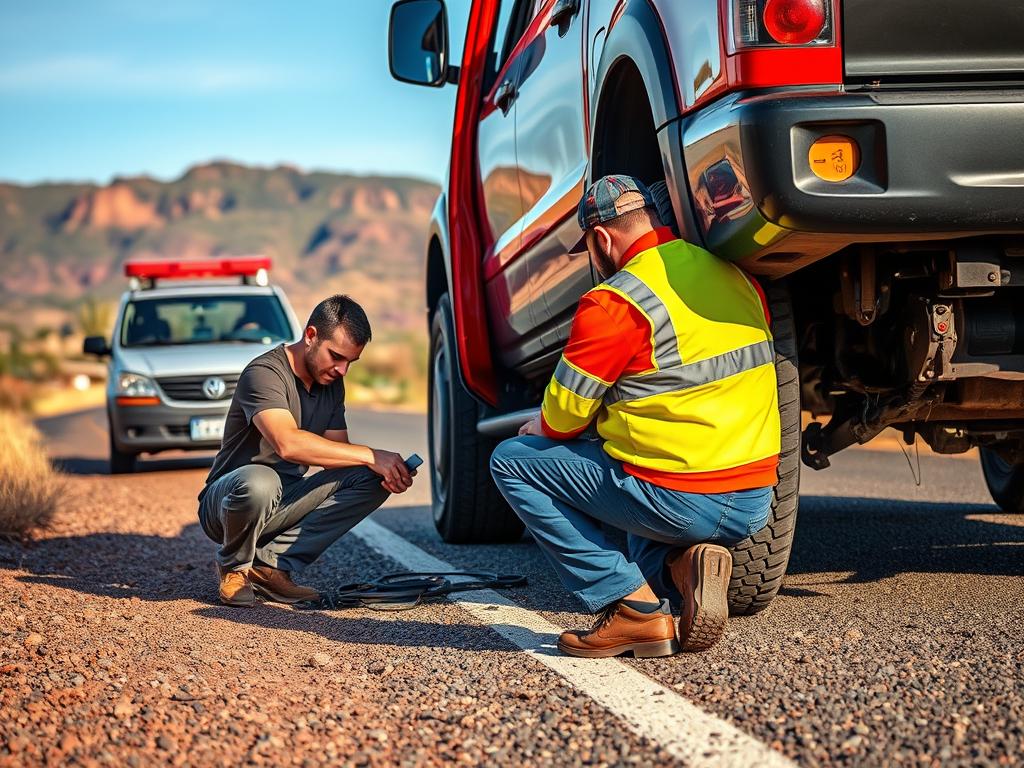Technician providing roadside tire assistance in Prescott Valley