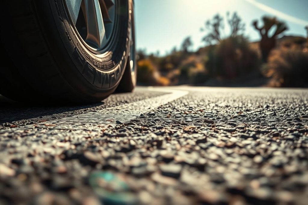 Tire affected by summer heat in Prescott Valley, Arizona