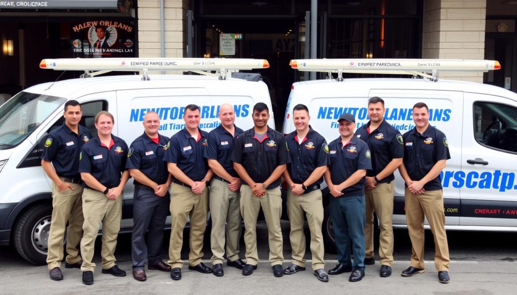 Tire change service technician team in New Orleans with service vehicles