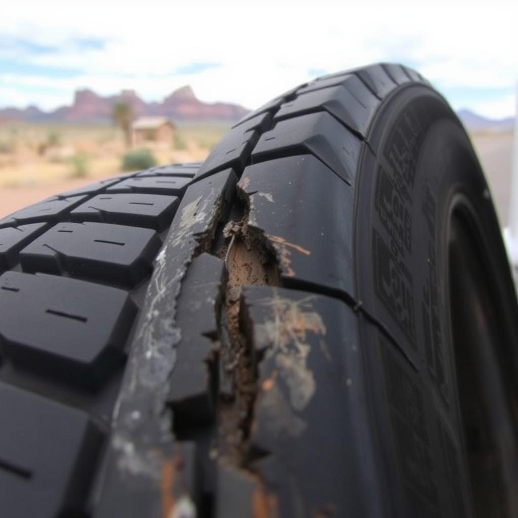 Tire sidewall damage requiring professional tire change service in Prescott Valley
