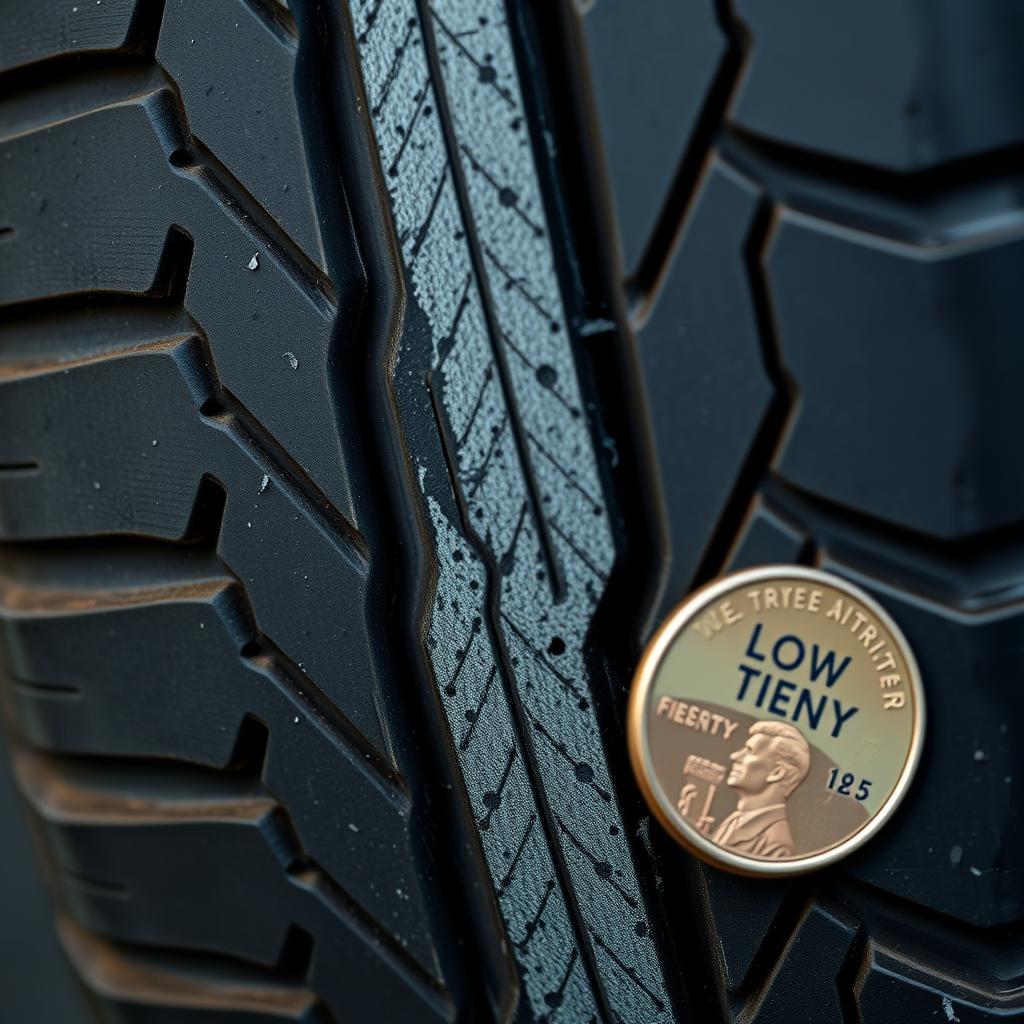 Tire tread wear indicator showing need for tire change service in New Orleans