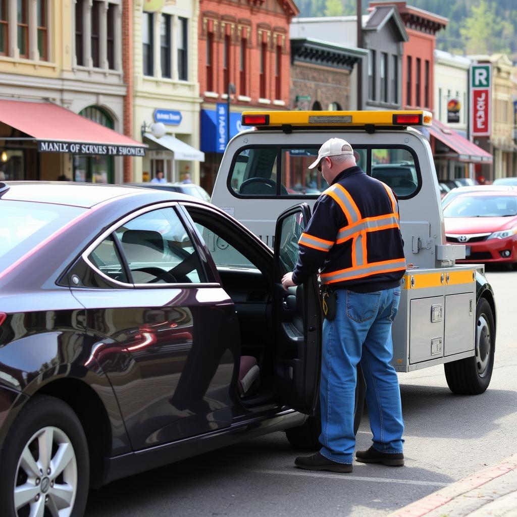 Tow truck helping with downtown Bozeman parking situation