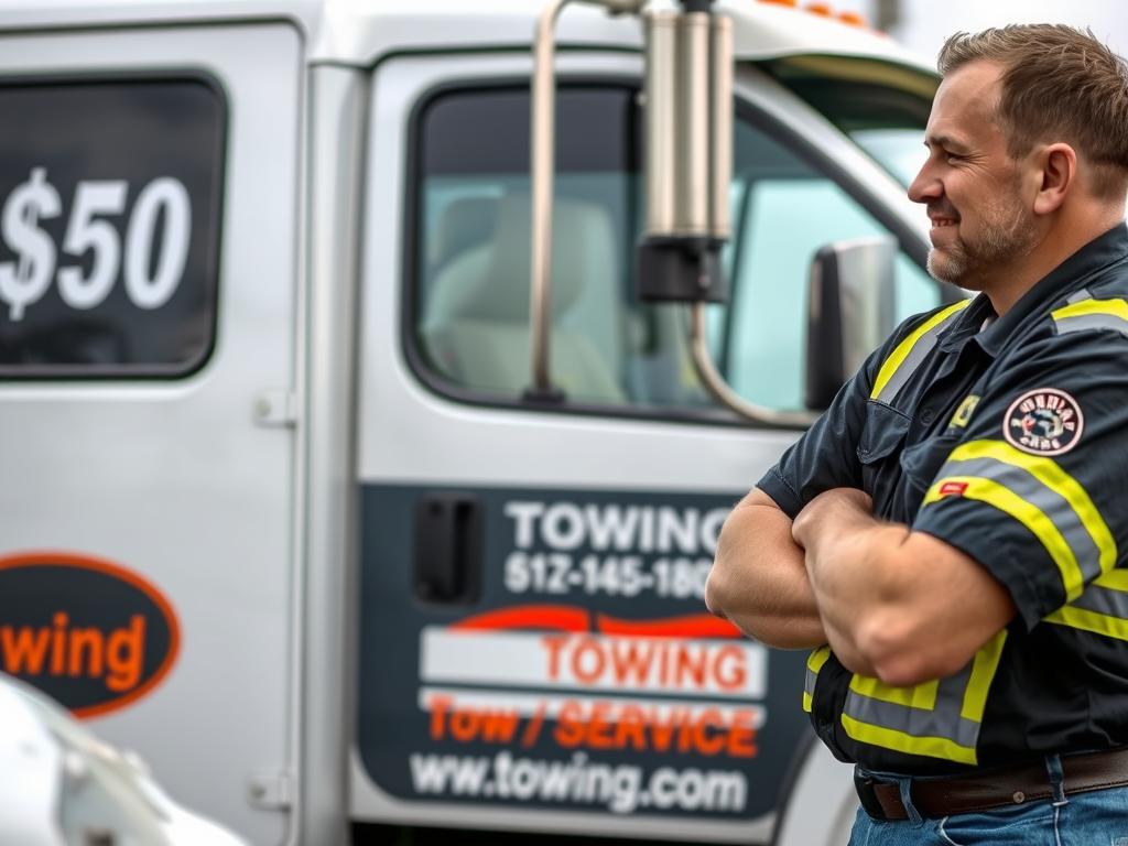 Tow truck operator from $50 Towing Service Gastonia NC helping a stranded motorist