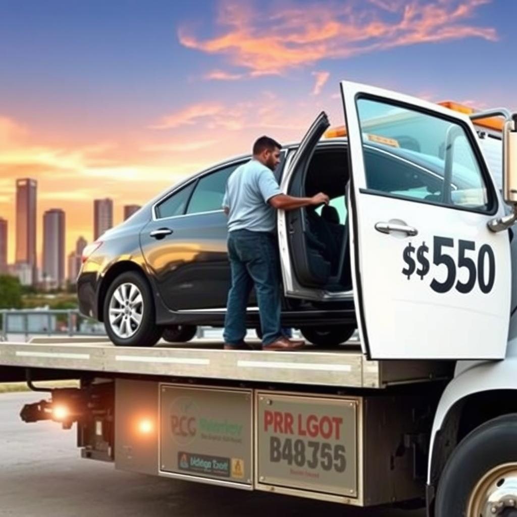 Vehicle being loaded for $50 towing in Dallas