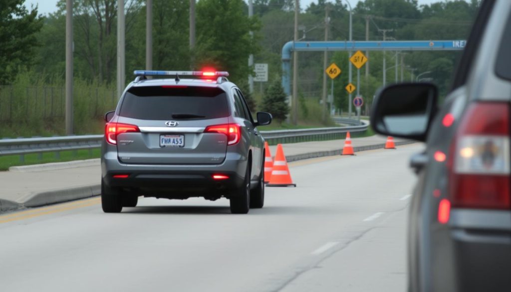 Vehicle safely pulled over waiting for tire change service in Addison Illinois