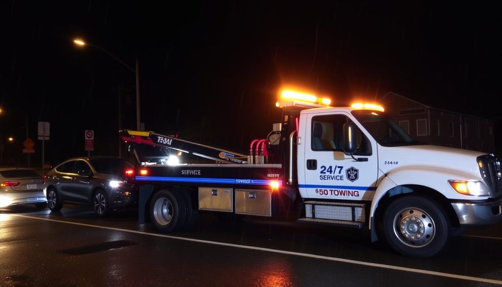 24/7 tow truck service in Beaverton, Oregon at night