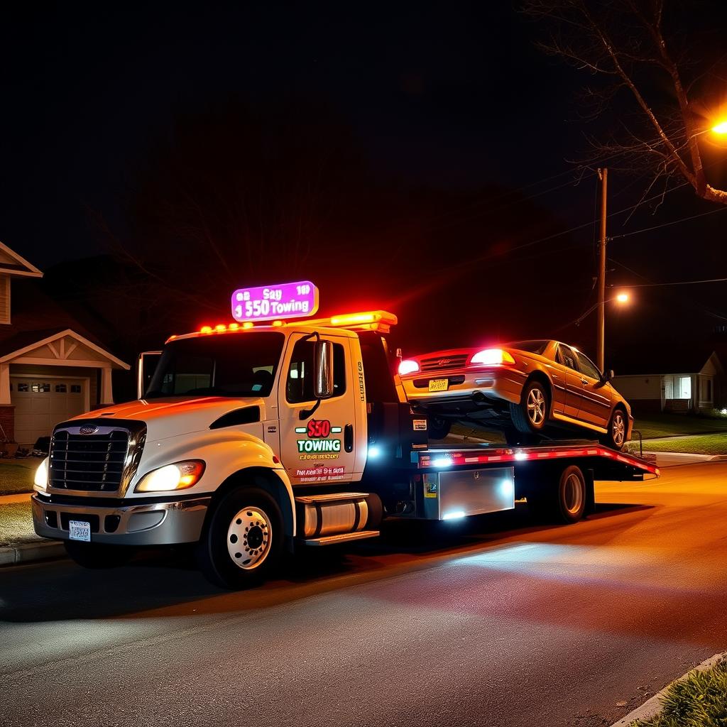 24/7 towing service available in Beloit, Wisconsin at night
