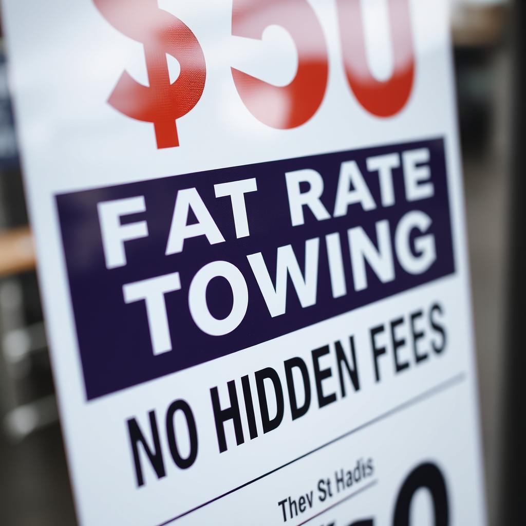 $50 flat rate towing service price sign for Anchorage towing service