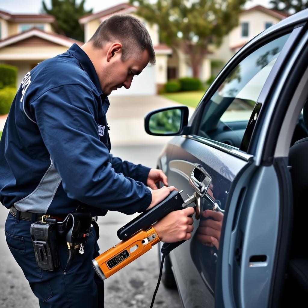 Car lockout service being performed in Downey, California