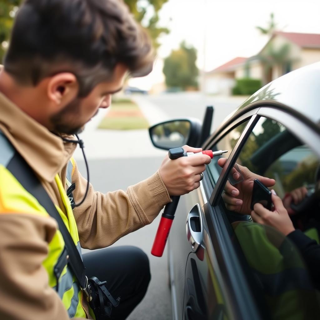 Car lockout service being performed in Escondido