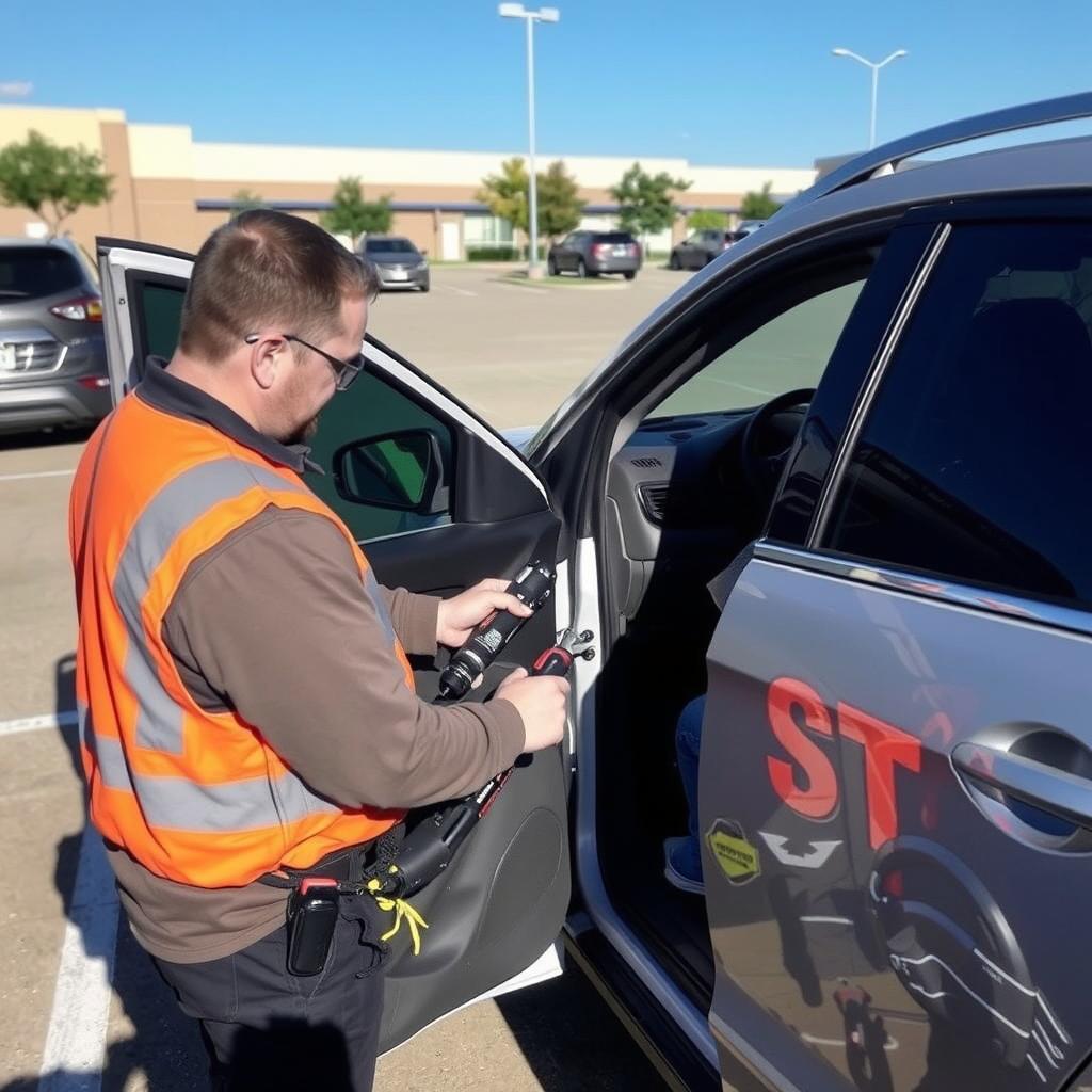 Car lockout service being performed in Frisco