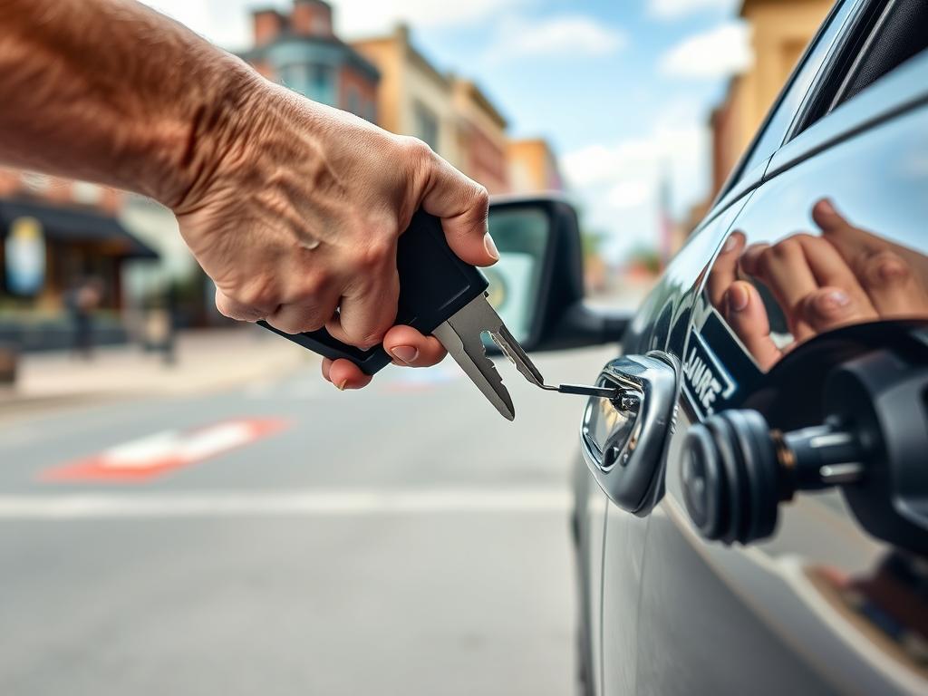 Car lockout service being performed in downtown Decatur, Alabama