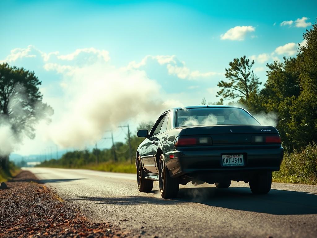 Car with overheated engine on roadside in Rockwall during summer