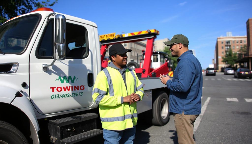 Customer getting assistance from Brockton towing service