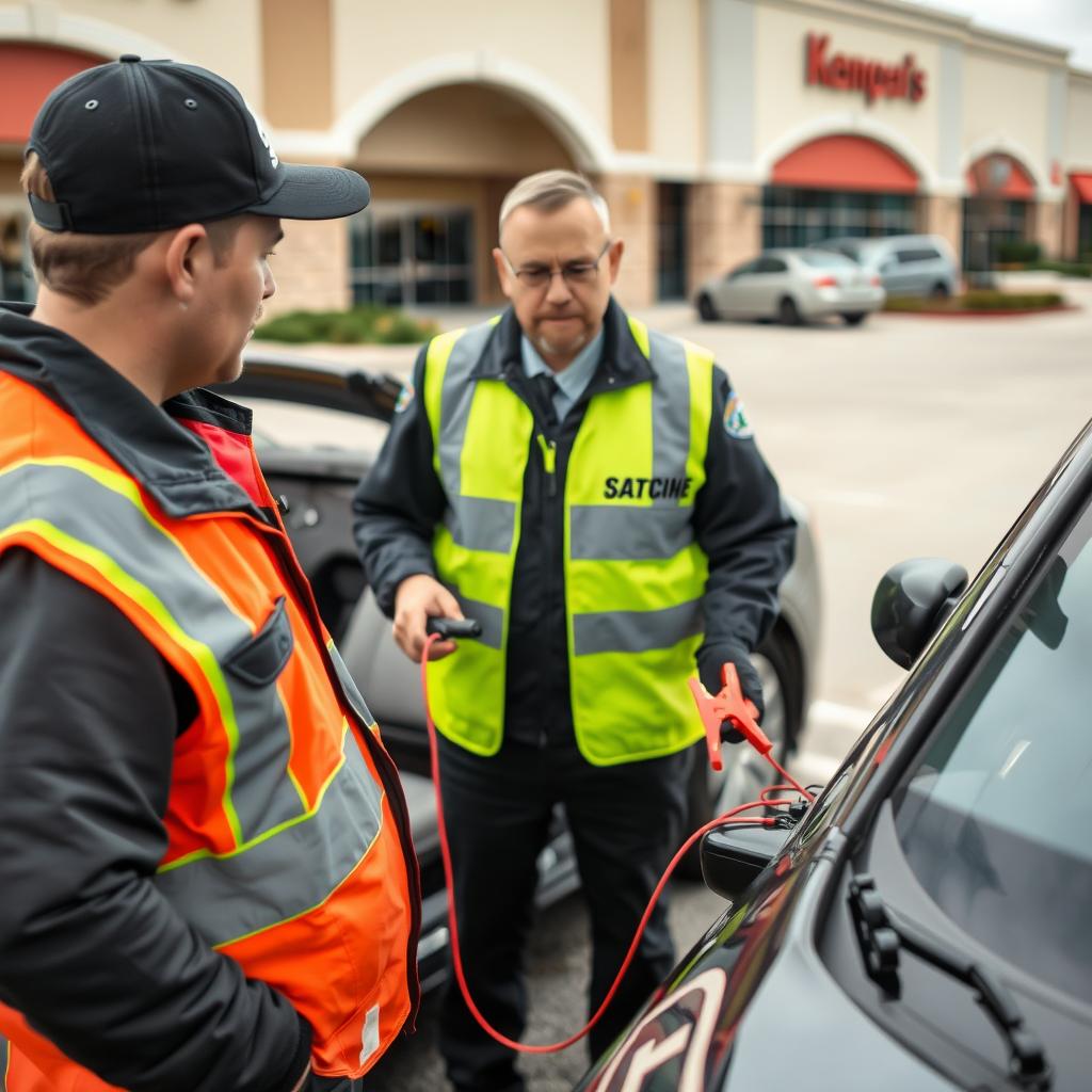 Customer receiving battery jump start service in Frisco