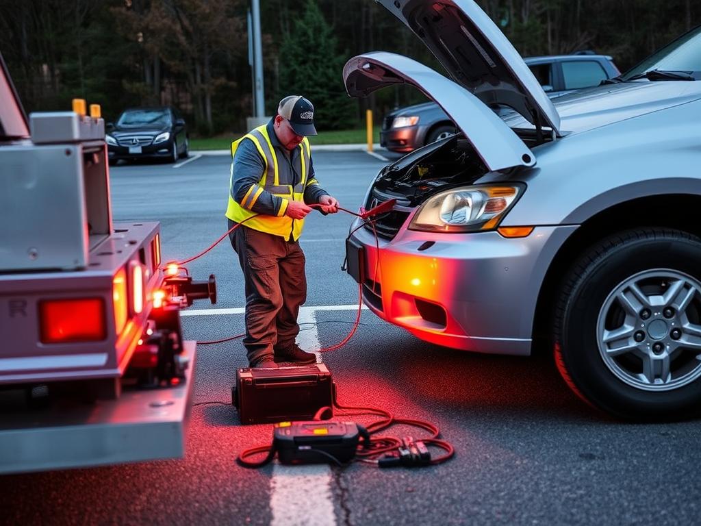 Dead battery car being assisted by towing service in Blacksburg