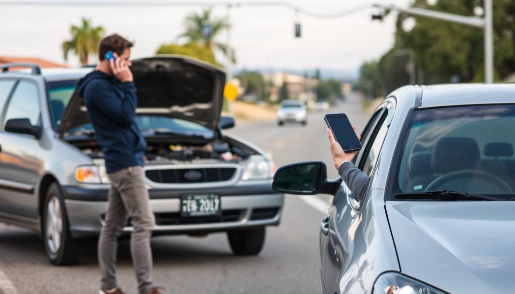 Driver calling for roadside assistance in Escondido