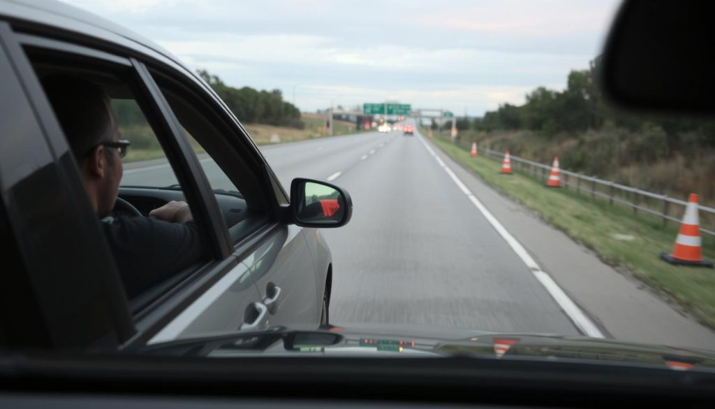 Driver safely waiting for roadside assistance on the shoulder of a Bryan highway