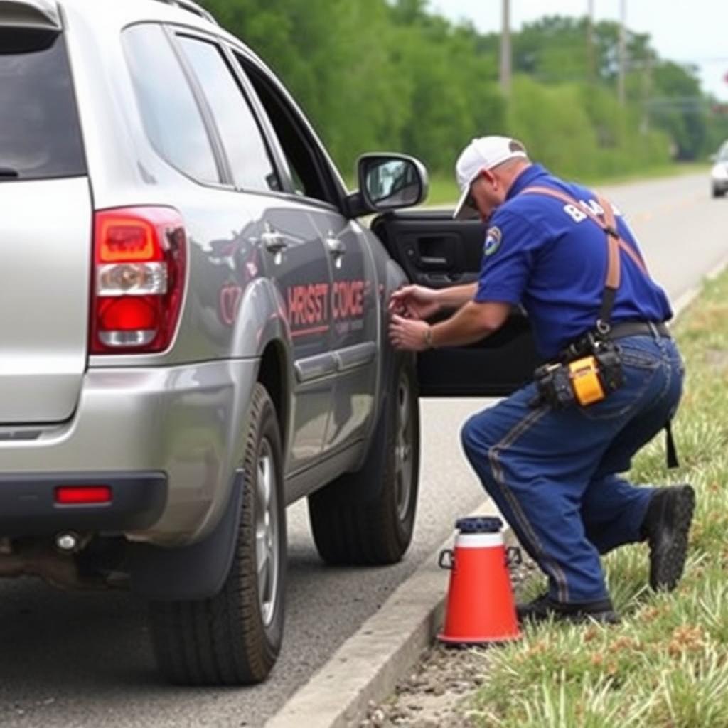Flat tire change service on a College Station roadside