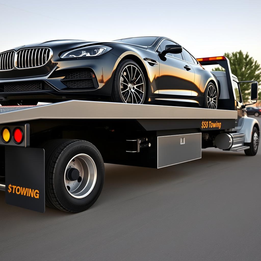 Flatbed tow truck providing cheap towing service in Bakersfield