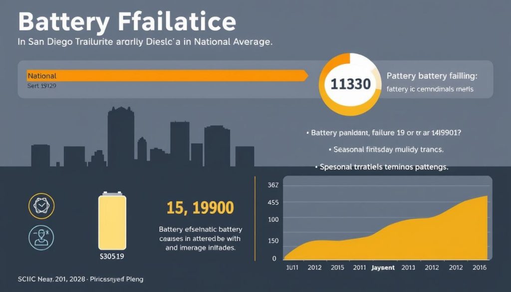 Graph showing battery failure statistics in San Diego compared to national averages