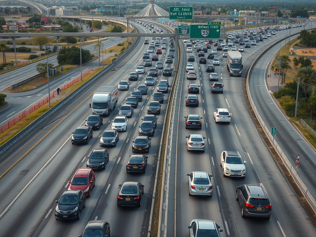 Heavy traffic congestion on I-35 in Georgetown, Texas