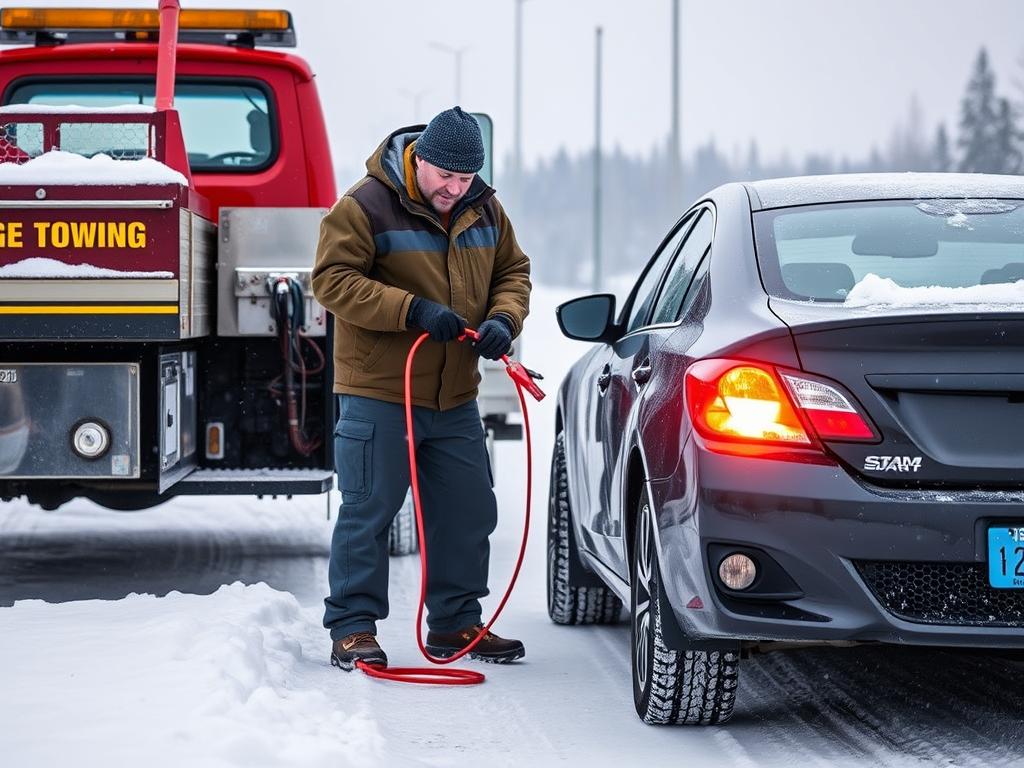 Jump start service being provided by Anchorage towing service technician