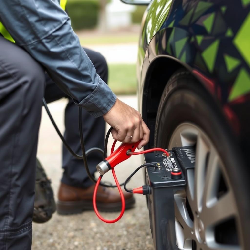 Jump starting a dead battery in Frisco, Texas