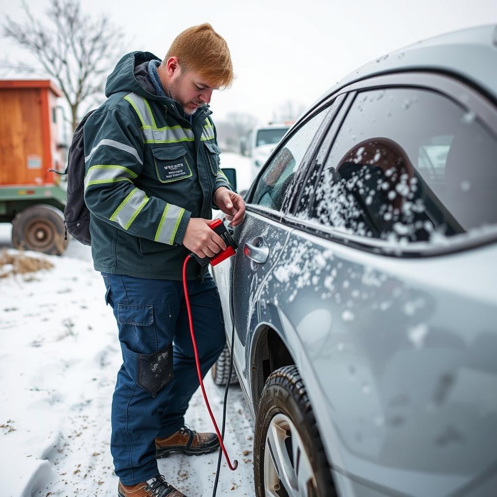 Jump starting a dead battery in extreme Lubbock weather
