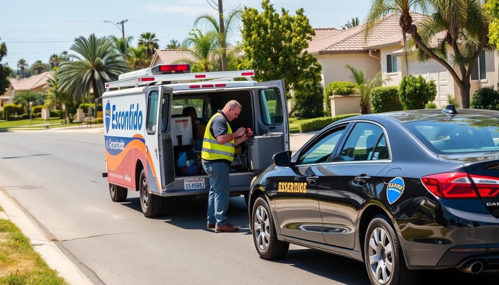 Local roadside assistance truck helping a driver in Escondido, California